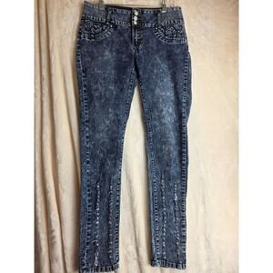 GOGO STAR Womens Blue Acid Wash Distressed Skinny Jeans Sz 7